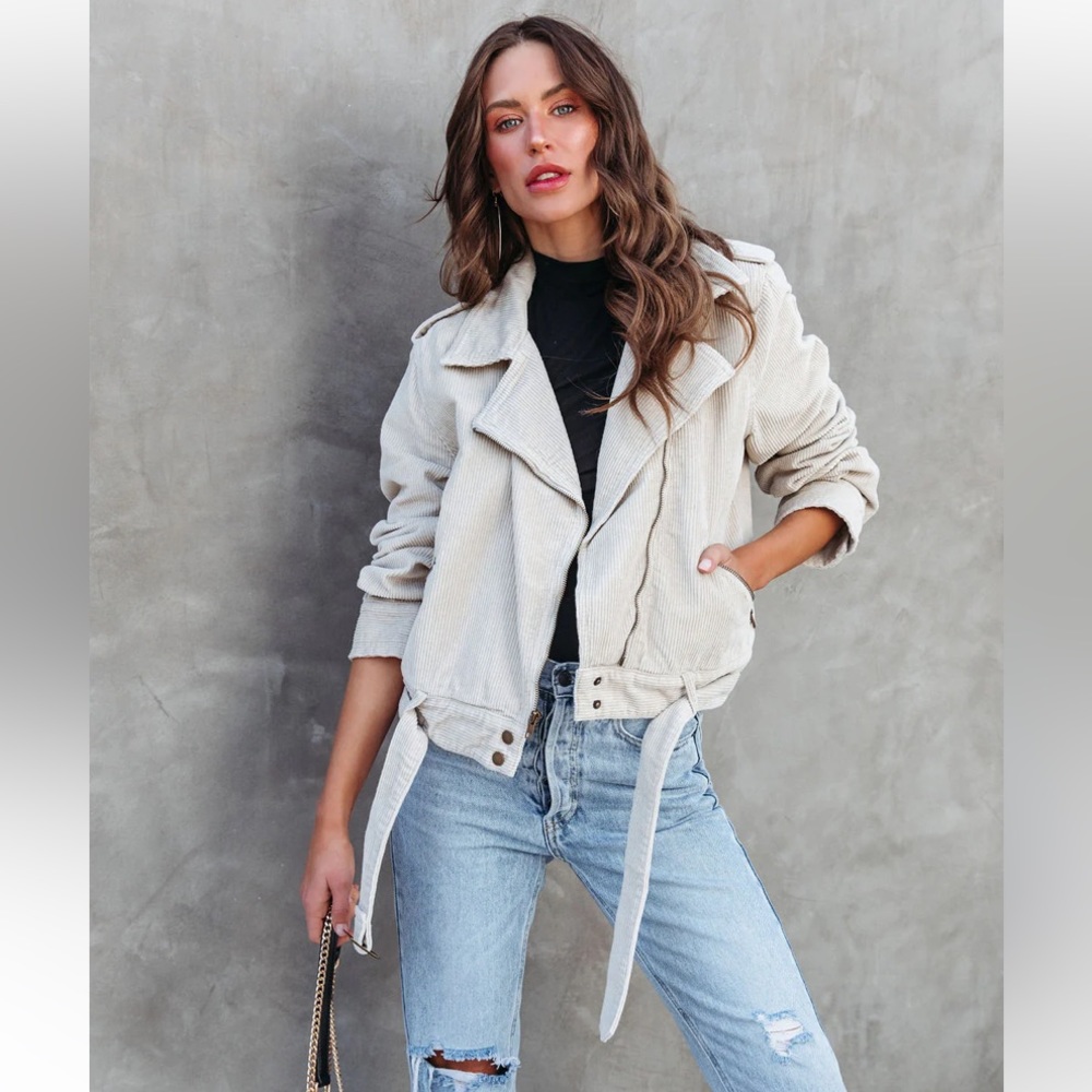 VICI Corduroy Moto Jacket brown camel khaki zip up coat grunge boho Y2K western